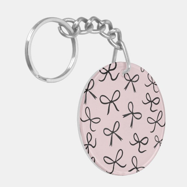 Trendy Cute Little Black Bows Pink Key Ring (Front Left)