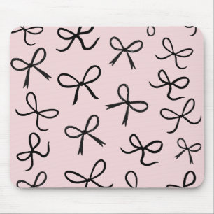 Trendy Cute Little Black Bows Pink Mouse Mat