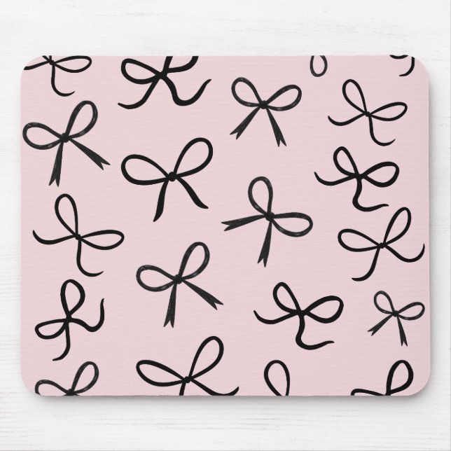 Trendy Cute Little Black Bows Pink Mouse Mat (Front)