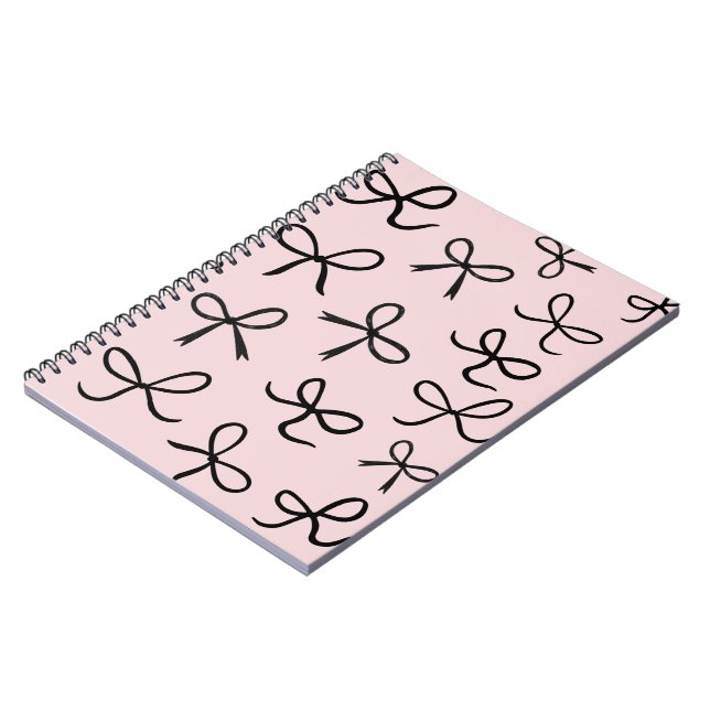 Trendy Cute Little Black Bows Pink Notebook (Left Side)