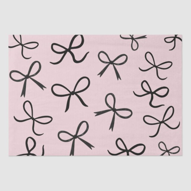 Trendy Cute Little Black Bows Pink Tissue Paper (Front)