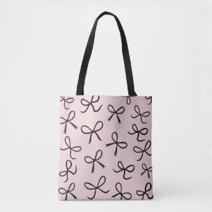 Trendy Cute Little Black Bows Pink Tote Bag