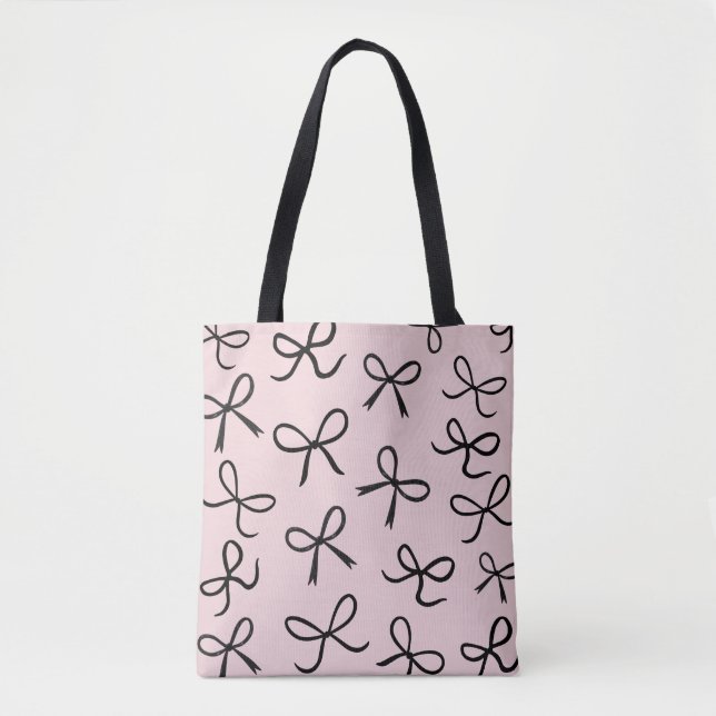 Trendy Cute Little Black Bows Pink Tote Bag (Front)