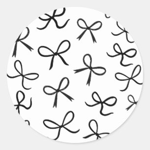 Trendy Cute Little Black Bows White Classic Round Sticker