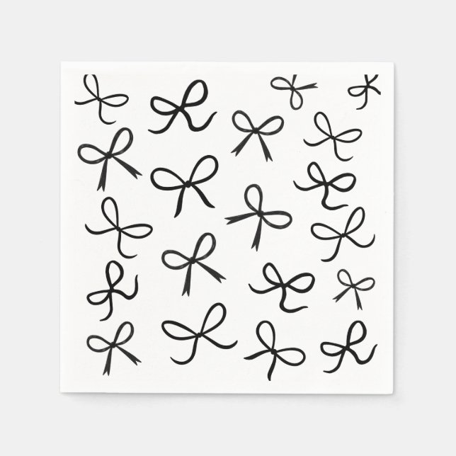 Trendy Cute Little Black Bows White Napkin (Front)