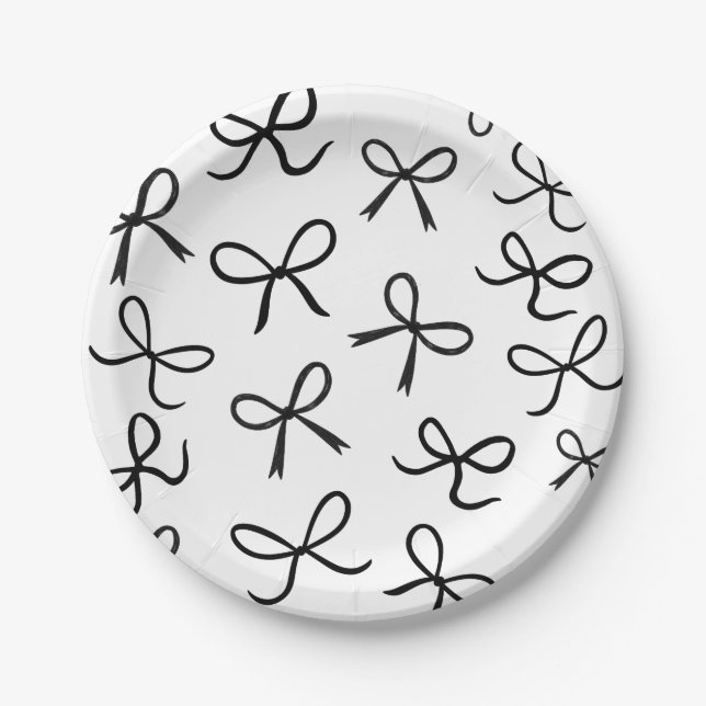 Trendy Cute Little Black Bows White Paper Plate (Front)