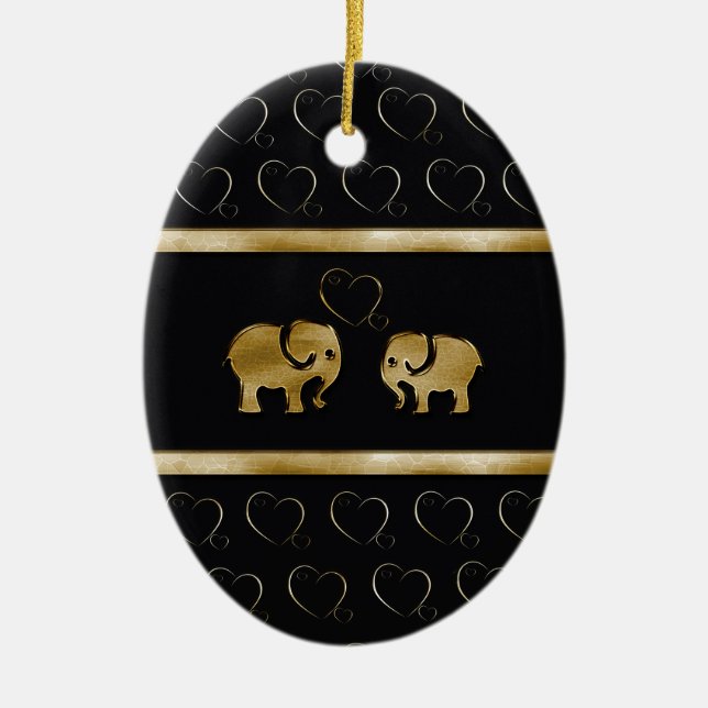 Trendy cute luxury  black /golden elephant in love ceramic tree decoration (Front)