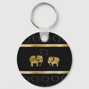 Trendy cute luxury  black /golden elephant in love key ring