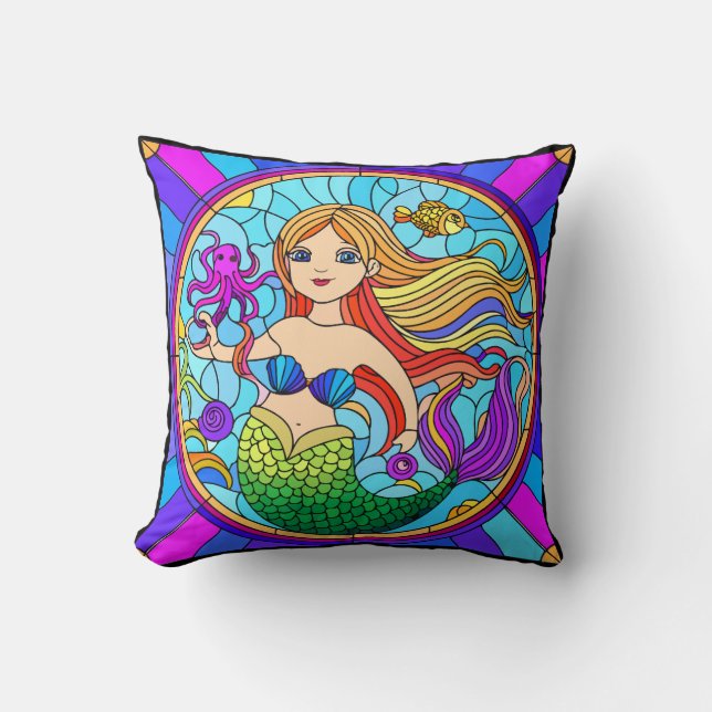 Trendy Cute Mermaid Theme Tropical Beachy Design Cushion (Front)