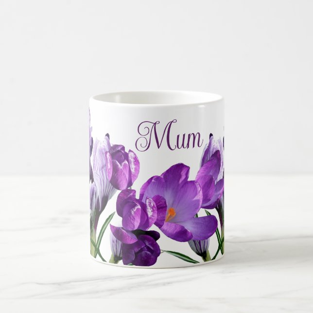 Trendy cute modern boho purple crocus floral Mum  Coffee Mug (Center)