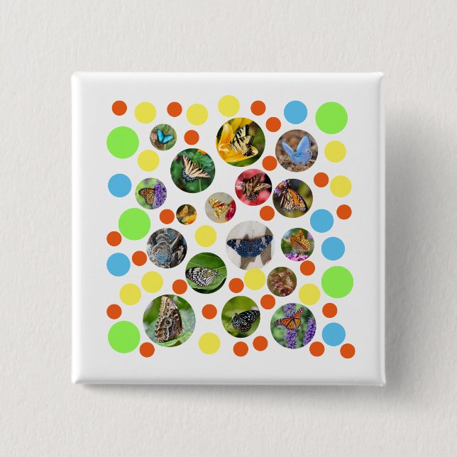 Trendy Cute Modern Butterflies Polka Dots Kids 15 Cm Square Badge (Front)