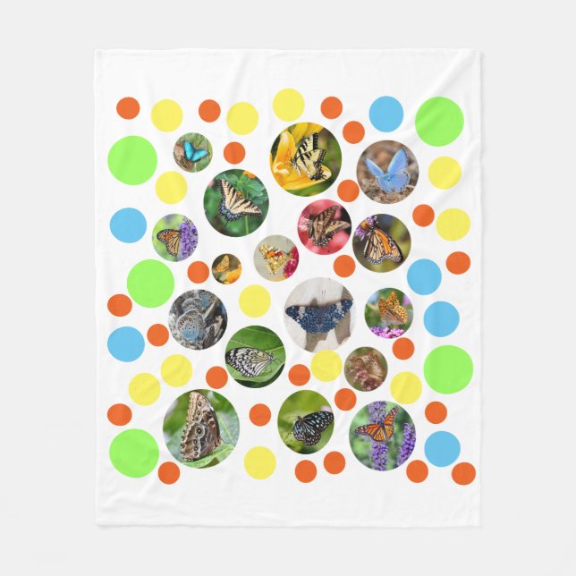 Trendy Cute Modern Butterflies Polka Dots Kids Fleece Blanket (Front)