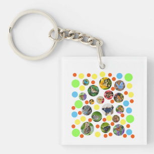 Trendy Cute Modern Butterflies Polka Dots Kids Key Ring