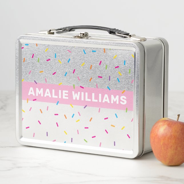 TRENDY cute modern colourful rainbow sprinkles Metal Lunch Box (In Situ)