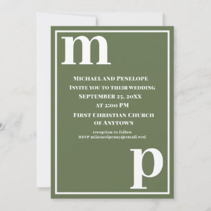 Trendy Cute Monogram Olive Green Wedding Invitation