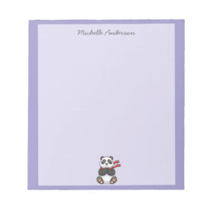 Trendy Cute Panda Bear Personalized Purple         Notepad