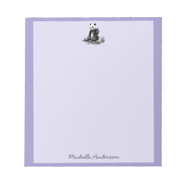Trendy Cute Panda Bear Personalized Purple         Notepad (Front)
