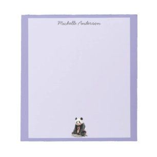 Trendy Cute Panda Bear Personalized Purple         Notepad