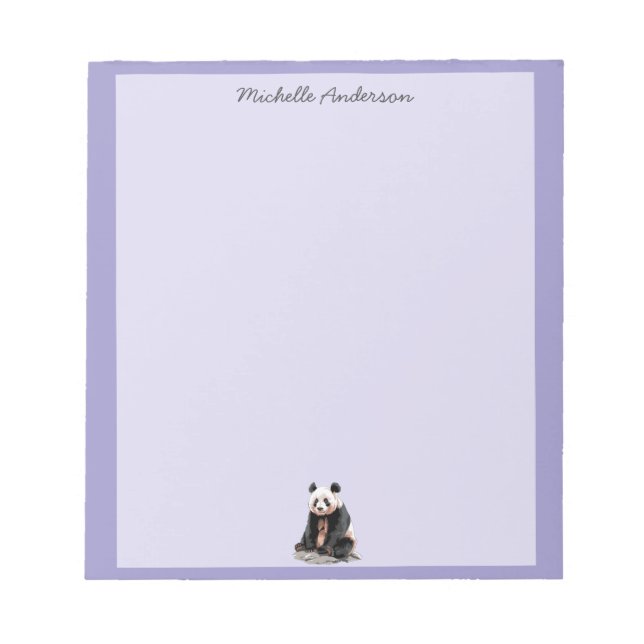 Trendy Cute Panda Bear Personalized Purple         Notepad (Front)