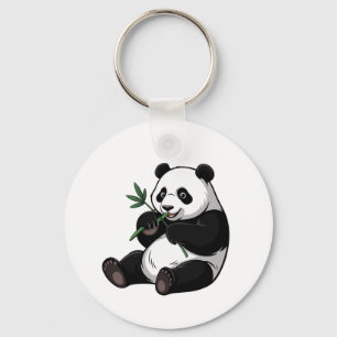 Trendy Cute Panda Bear With Greenery Bamboo Key Ring