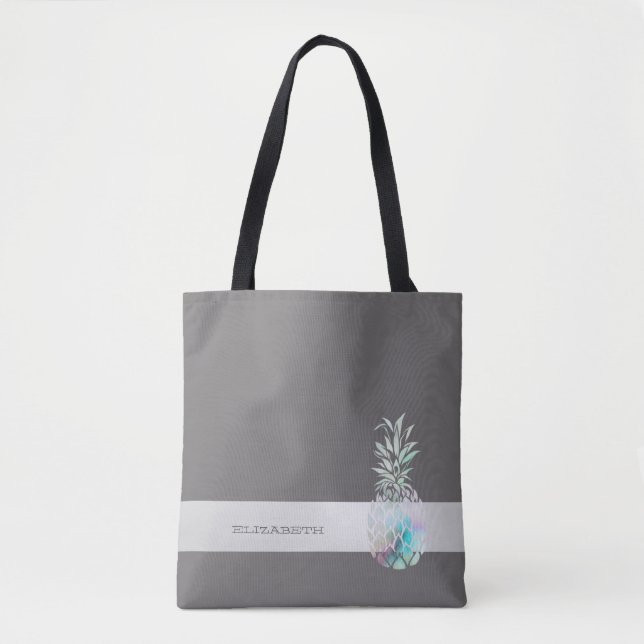 Trendy Cute  Pineapple,Stripe  -Personalised  Tote Bag (Front)