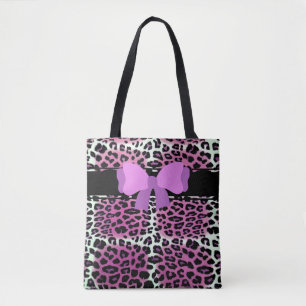 Trendy Cute Pink Black White Leopard Personalised Tote Bag