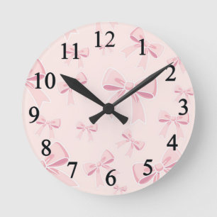 Trendy Cute Pink Bows Coquette Bedroom Nursery Round Clock
