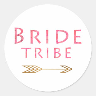 trendy cute pink bride tribe gold arrow design classic round sticker
