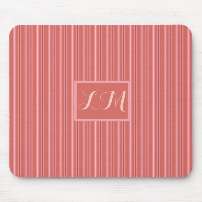 Trendy & Cute Pink Stripes Monogram Mouse Mat (Front)