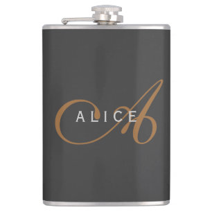 Trendy Cute Plain Monogram Initial Name Hip Flask