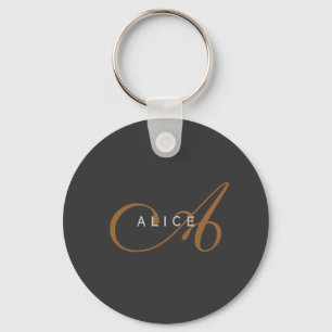 Trendy Cute Plain Monogram Initial Name Key Ring