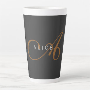 Trendy Cute Plain Monogram Initial Name Latte Mug