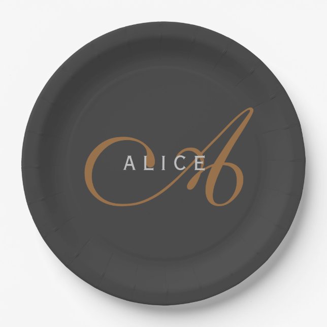Trendy Cute Plain Monogram Initial Name Paper Plate (Front)