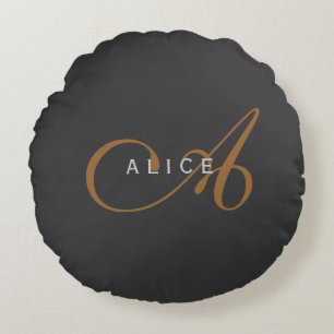Trendy Cute Plain Monogram Initial Name Round Cushion