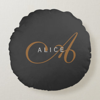 Trendy Cute Plain Monogram Initial Name Round Cushion