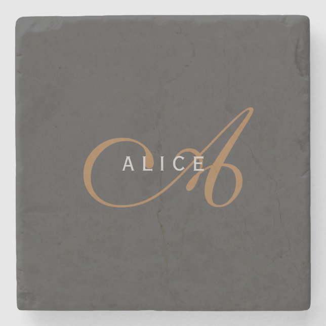 Trendy Cute Plain Monogram Initial Name Stone Coaster (Front)