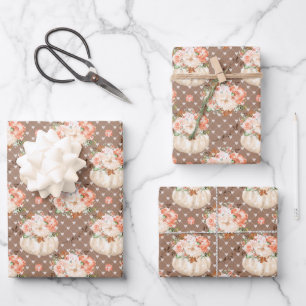 Trendy Cute Pumpkin Floral Peach Blush Brown Gifts Wrapping Paper Sheet