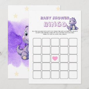 Trendy cute Purple Dinosaur Baby Shower Bingo
