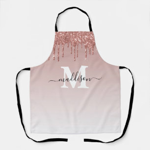 Trendy Cute Rose Gold Dripping Glitter Monogram Apron