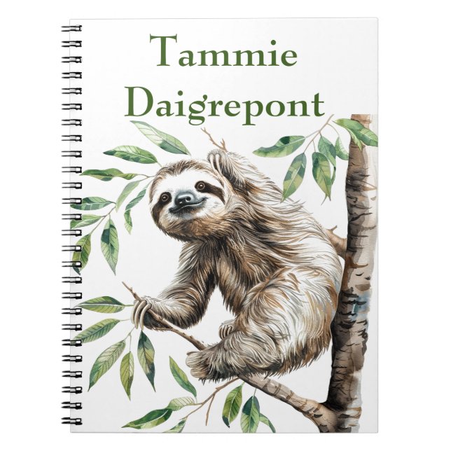 Trendy Cute Sloth In A Tree Notebook (Front)