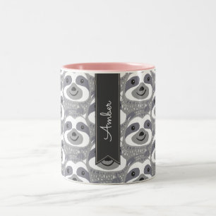 Trendy Cute Sloths Doodle Two-Tone Coffee Mug