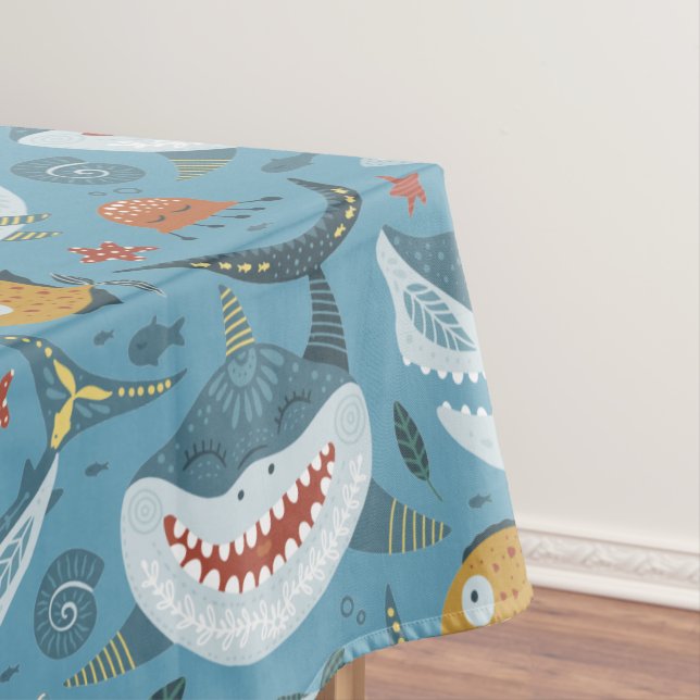 Trendy Cute Smile Shark 1st 2nd 3rd Birthday Gifts Tablecloth (In Situ)