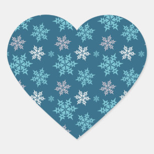 Trendy Cute Snowflake Pattern in Blue Heart Sticker