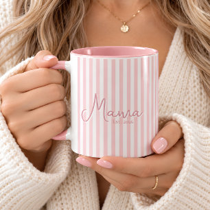 Trendy Cute Striped Pink Personalised New Mum Mug