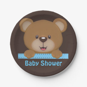 Trendy Cute Teddy Bear Boy Baby Shower Paper Plate