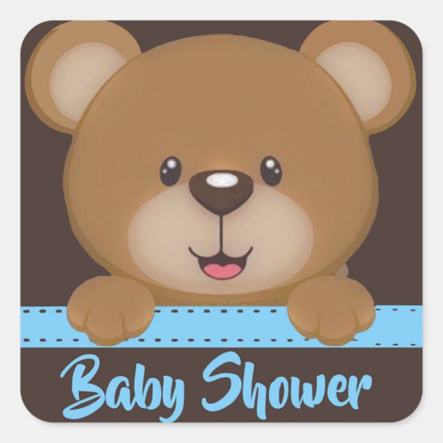 Trendy Cute Teddy Bear Boy Baby Shower Square Sticker (Front)