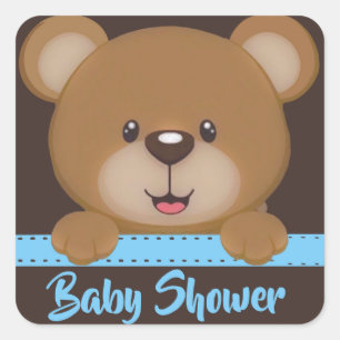 Trendy Cute Teddy Bear Boy Baby Shower Square Sticker