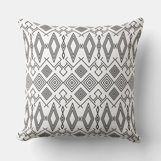 Trendy cute thin lines artwork Tribal black white Cushion (Front)