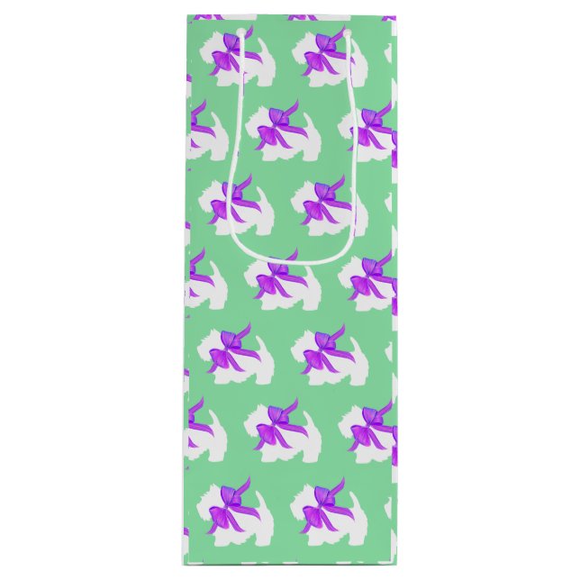 Trendy Cute White Westie Terrier Dog Christmas Wine Gift Bag (Front)