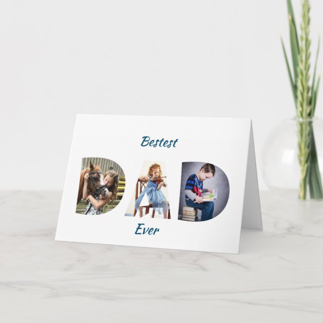 Trendy DAD Transparent Bestest Dad Ever 3 Photos Card (Front)